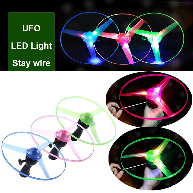 Funny Luminous Flying Disc LED Propeller Toy Lighting Pull String Light Up Flying Toy Spinning Top O