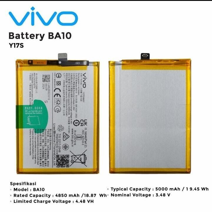 Baterai Batre VIVO Y17s ORIGINAL 100% Model Kode Batrei BA10 BA-10 | Batu Battery Tanam HP VIVO Y17s