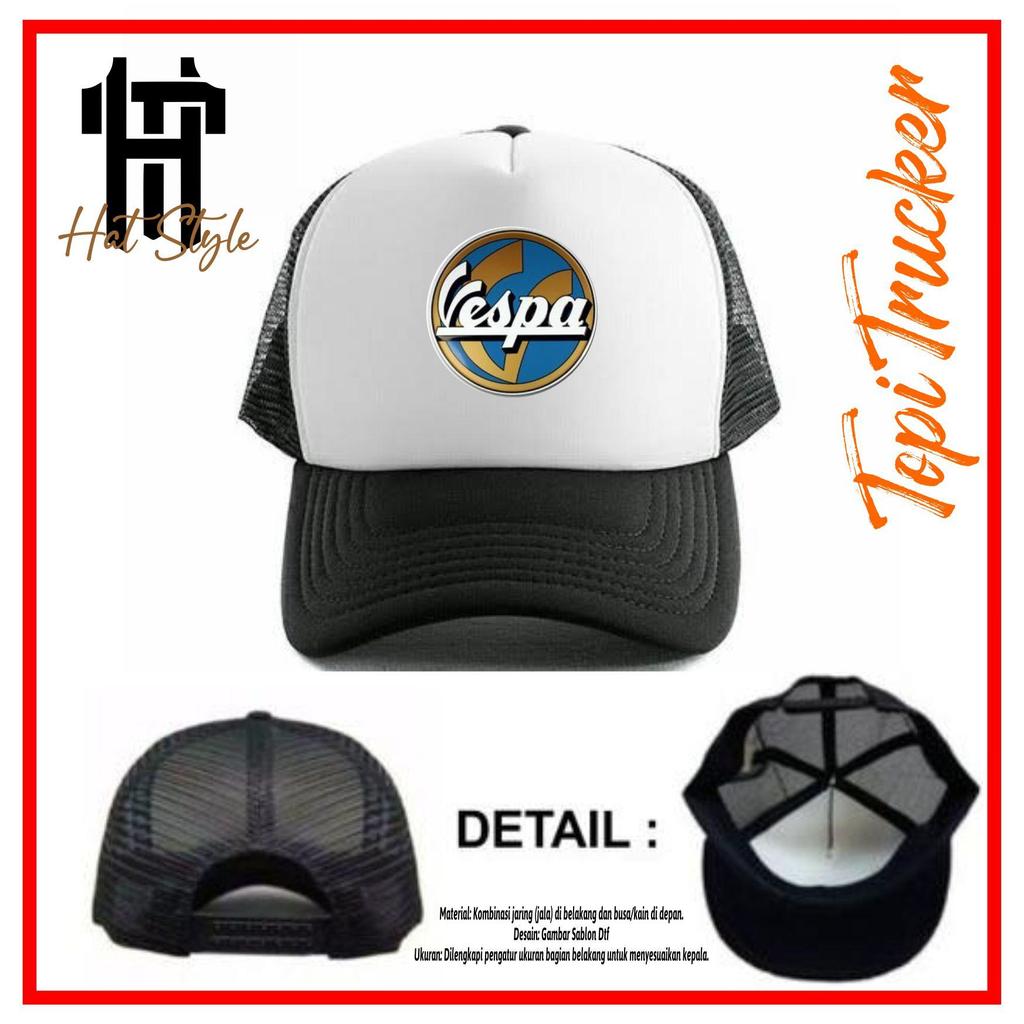 Topi Logo Vespa / Topi Trucker Logo Vespa / Topi Jaring Logo Vespa Premium Quality