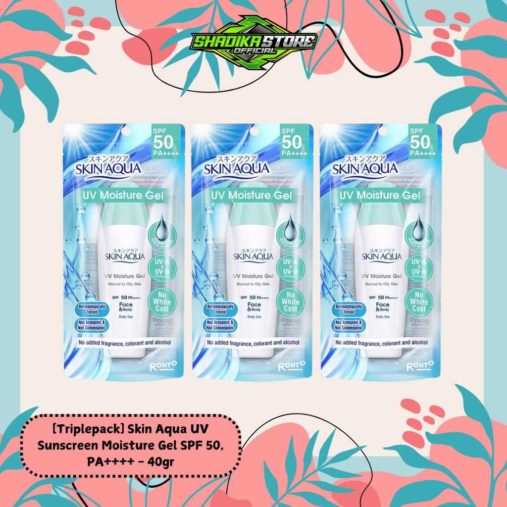 [Triplepack] Skin Aqua UV Sunscreen Moisture Gel SPF 50, PA++++ - 40gr Tutup Hijau