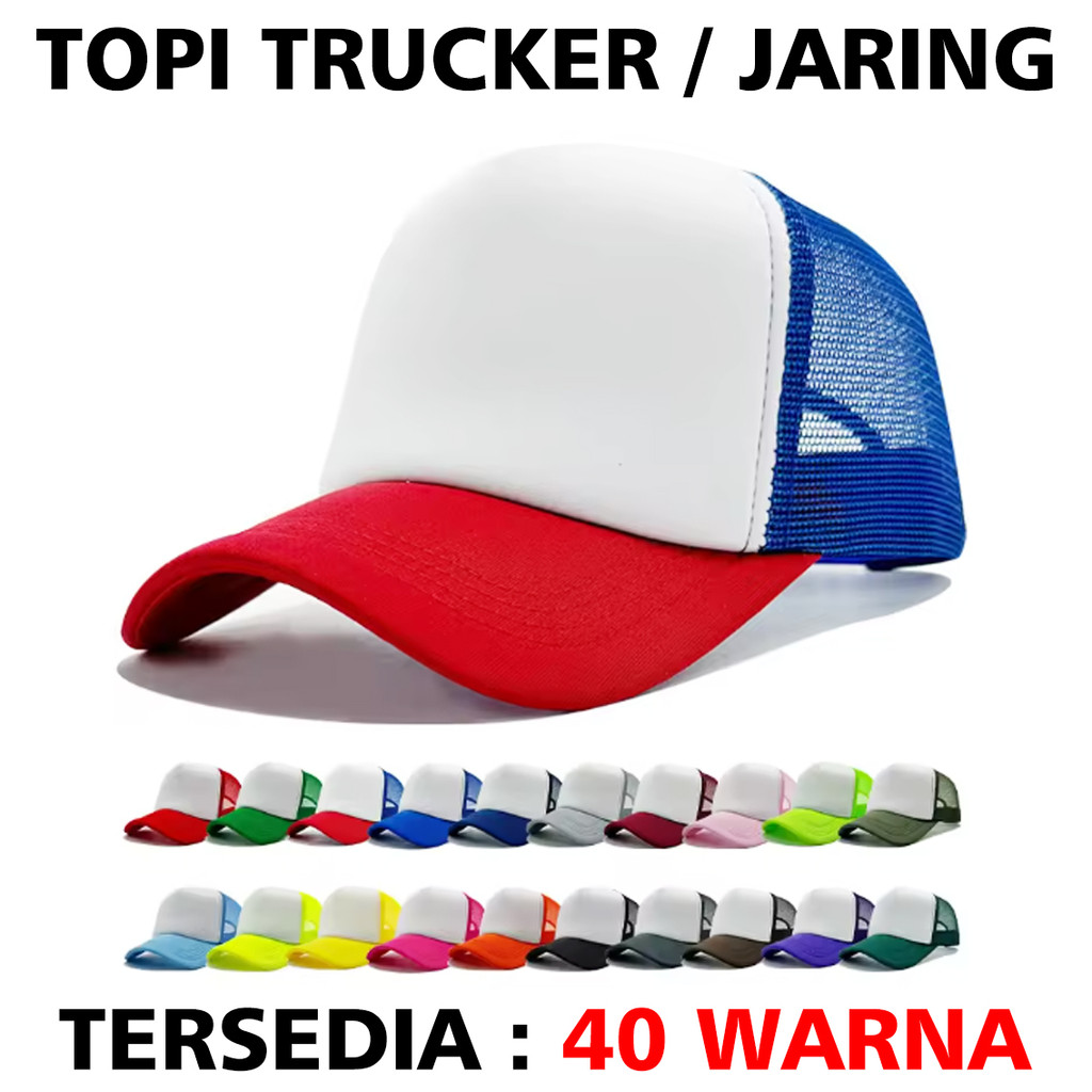 CGN - Topi Jaring Trucker Hat Polos Pria Wanita Kombinasi Putih Banyak Pilihan Warna
