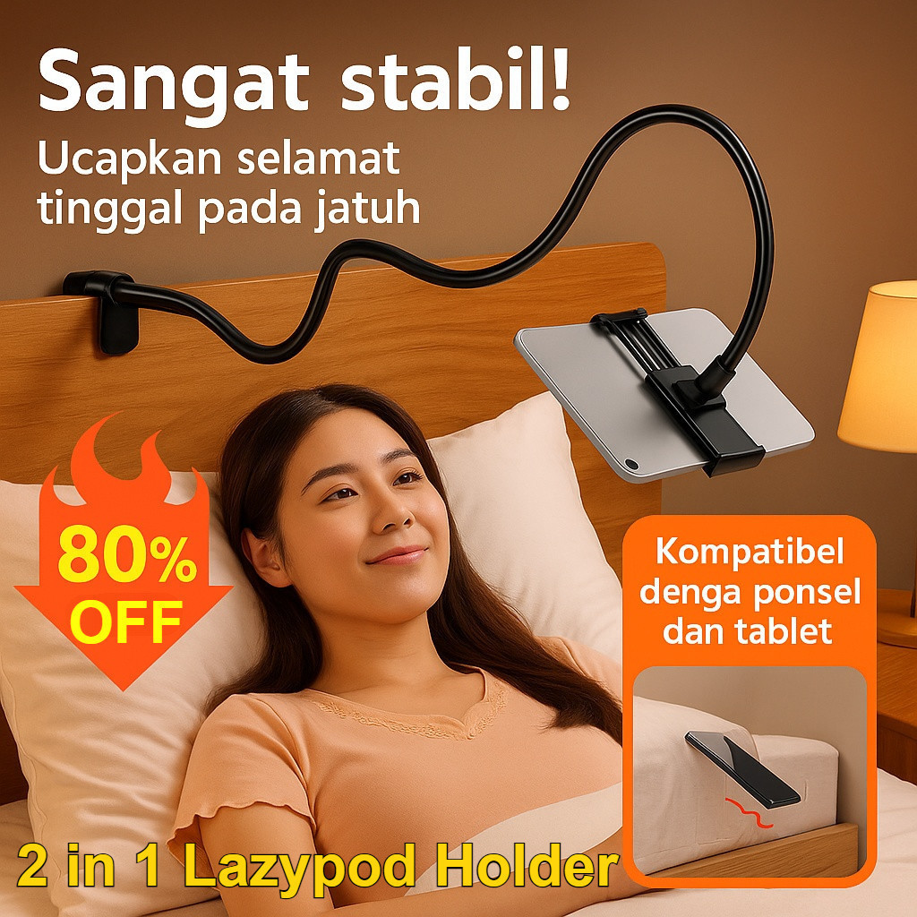 [COD+Gratis Ongkir] Holder Hp Jepit/2 in 1 Lazypod Holder/Holder Hp Meja/Holder Hp Tempel Dinding/La