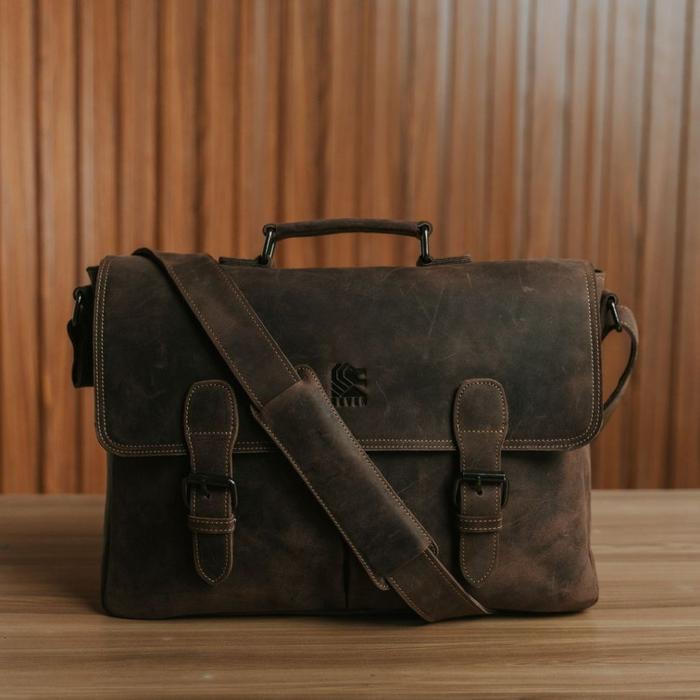 PROMO  Tas Selempang Pria Sling Bag Kulit Sapi Asli Reven Asgard Tas Laptop Kulit - Cokelat, 13 Inch