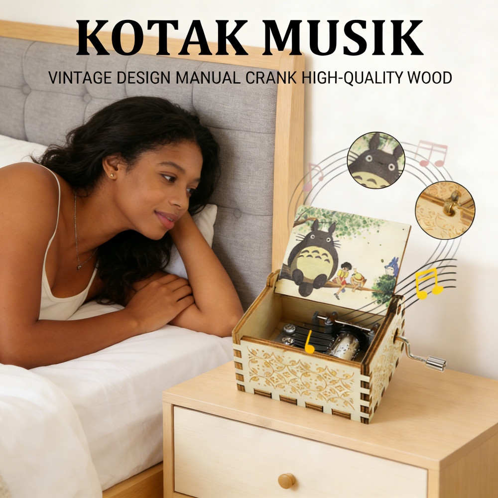 Kotak Musik Vintage Kayu Diputar Manual Terbaru Kotak