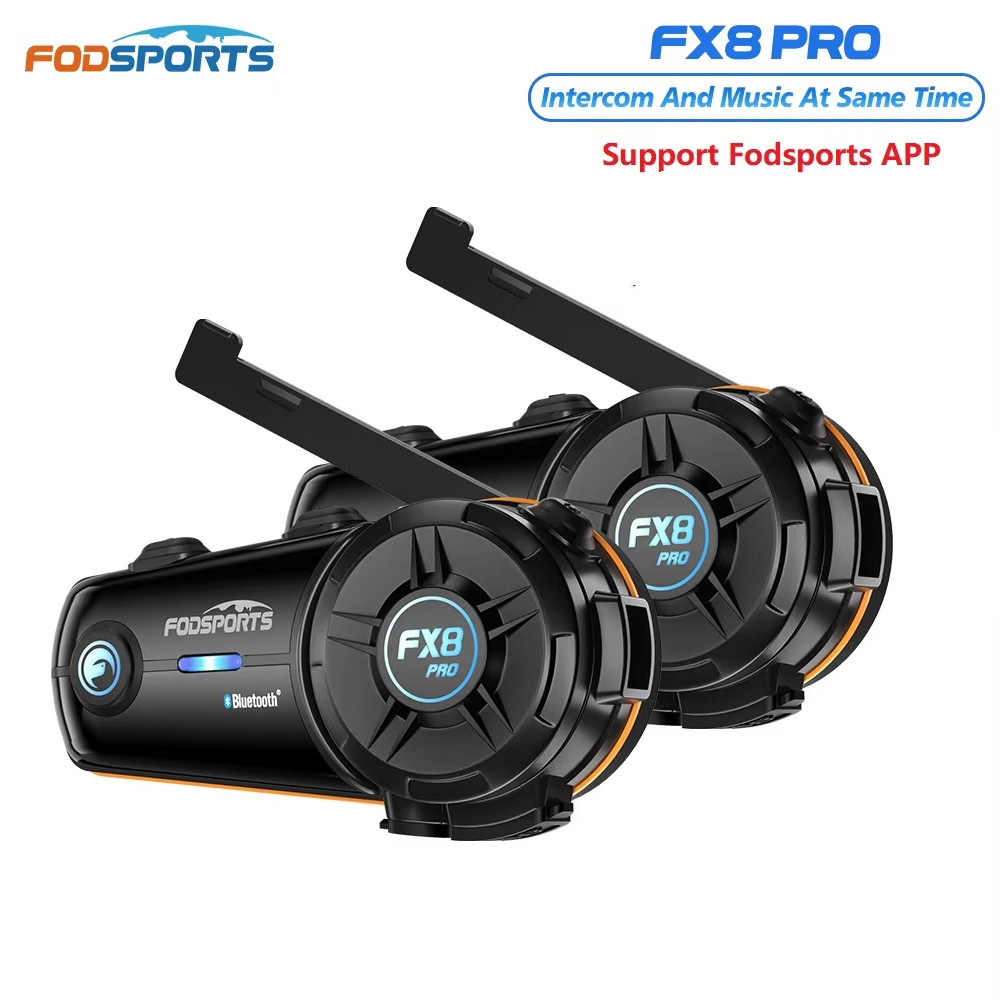 2pcs Fodsports FX8 Pro Motorcycle Helmet Intercom Bluetooth Headset Interphone,10 Riders 2000M,Dual 