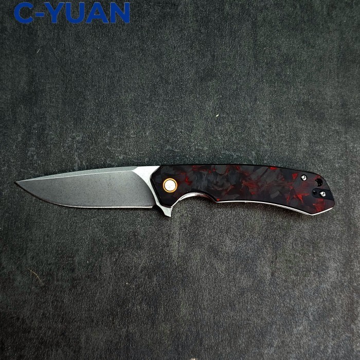 Pisau Lipat WATCHDOG Red Forged Carbon Fiber Handle D2 Steel EDC Folding Knife Outdoor Survival Taja
