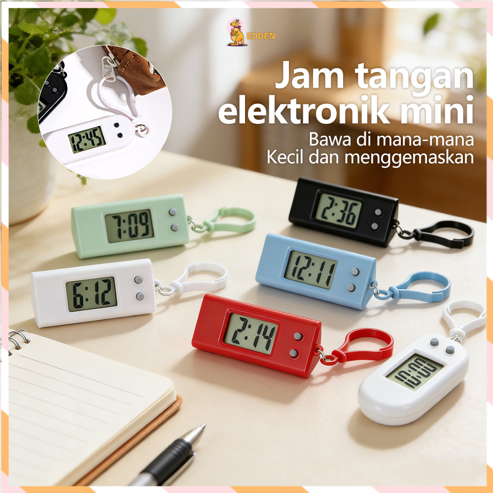 Edden Gantungan Kunci Jam Digital LCD Jam Digital LCD Saku Portabel Jam mini LCD digital Senyap