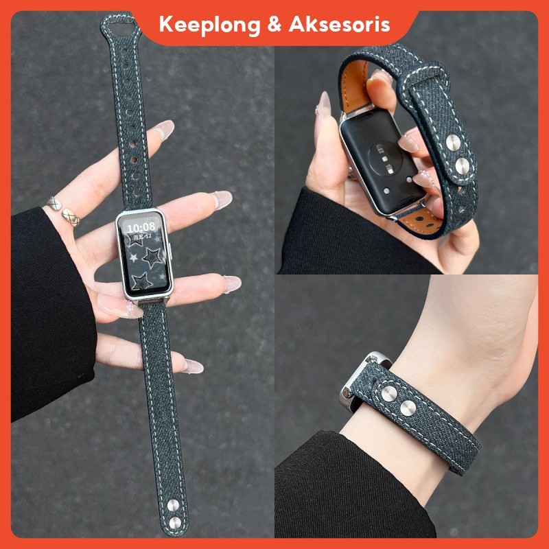 Wanita Strap for Huawei Band 11 Strap Huawei Band 11 Pro Strap Wanita Lucu Vintage Denim Double Buck