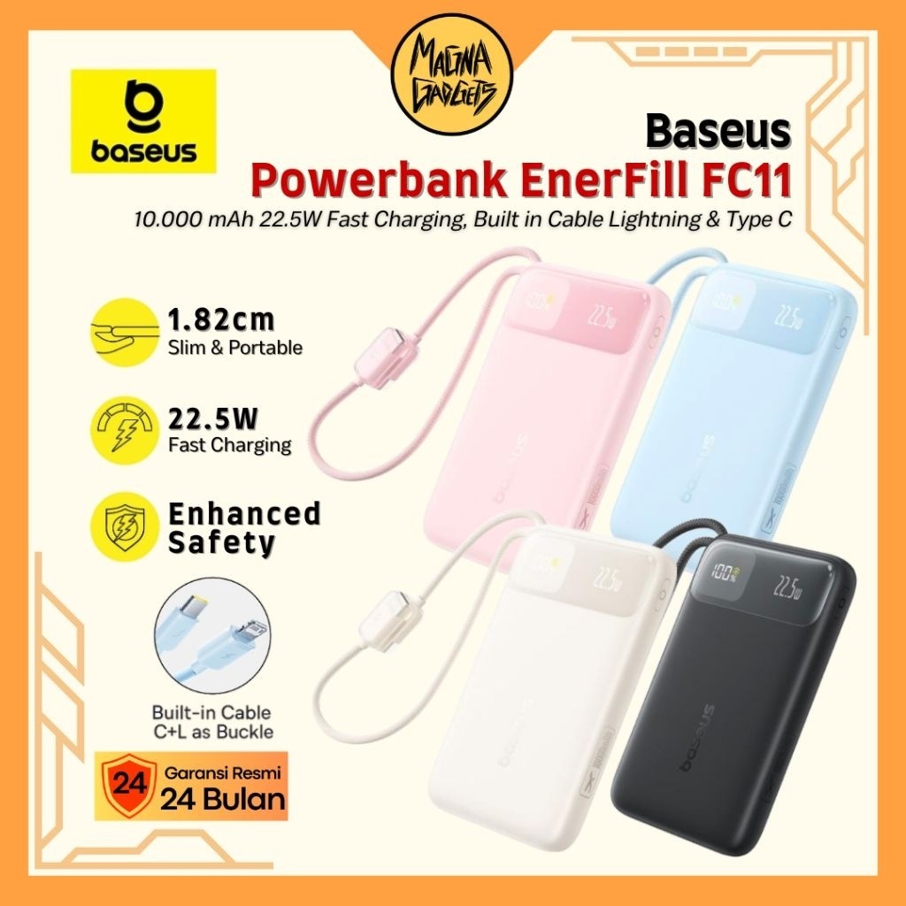Baseus EnerFill FC11 10000mAh 22.5W Fast Charging Power Bank with Built-in Type- C + Lightning