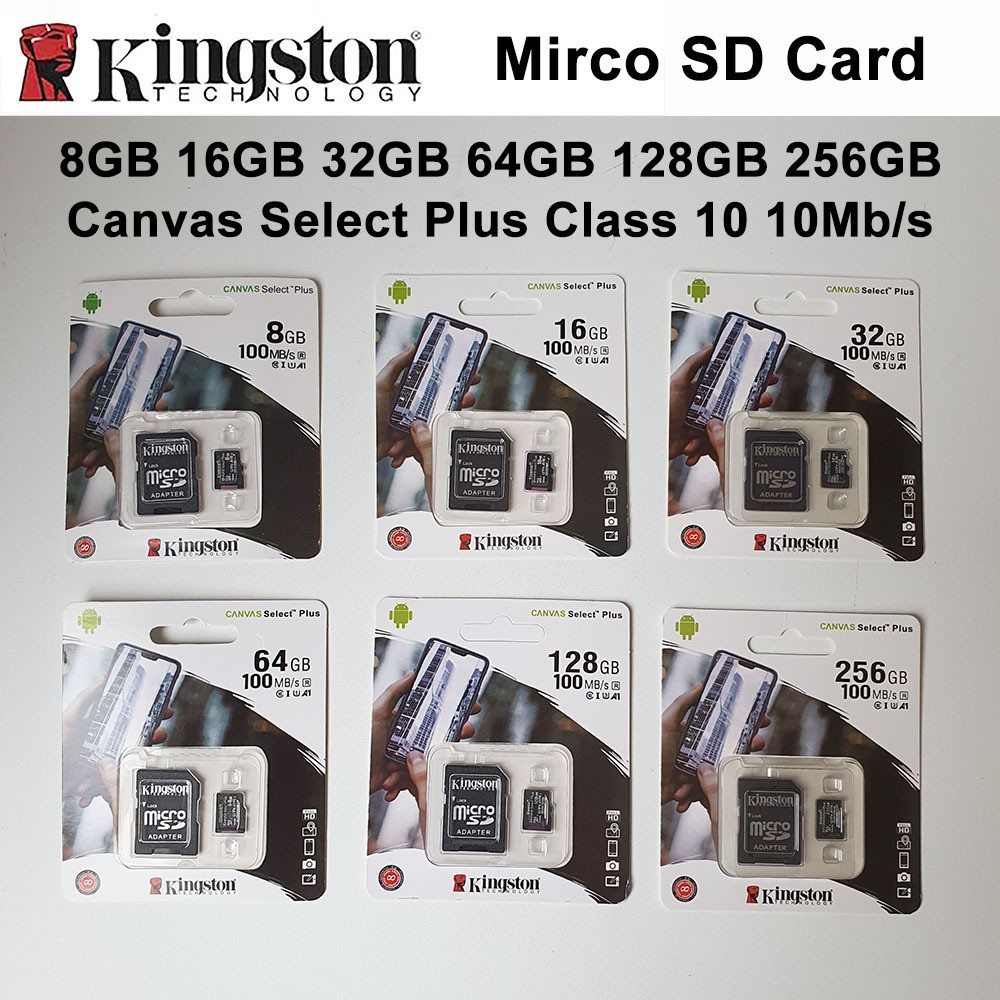 Kingston Memory Card Micro SD 8GB 16GB 32GB 64GB 128GB 256GB TF Card 100MB/s Canvas Select Plus