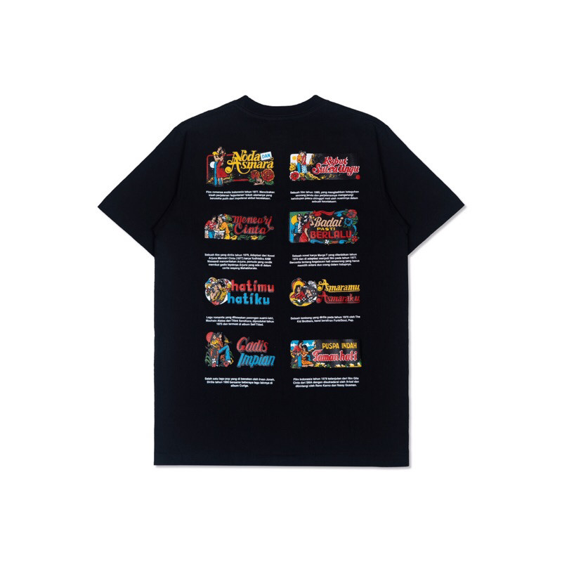 Kamengski - Grafis Nusantara Sticker Romantis Black Short Tee Kaos Pria