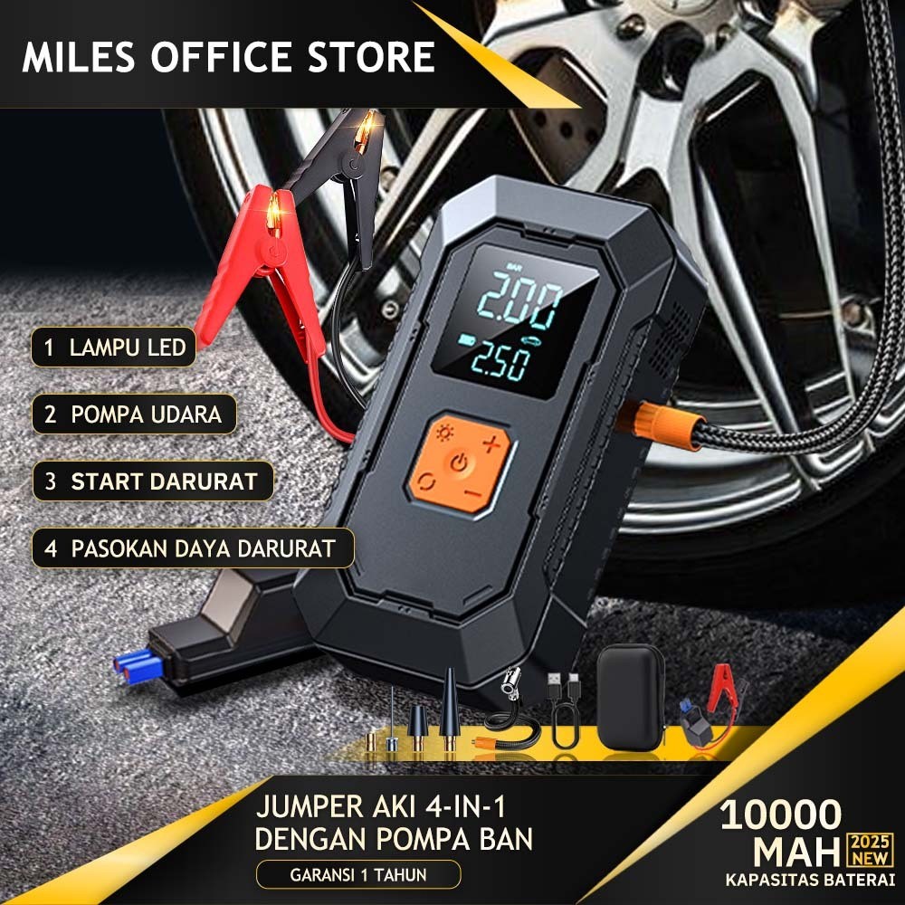 Jumper Aki Mobil Portable 10000mAh Jemper Aki Dengan Pompa Ban Dengan Power Bank lampu LED Jumper Ak