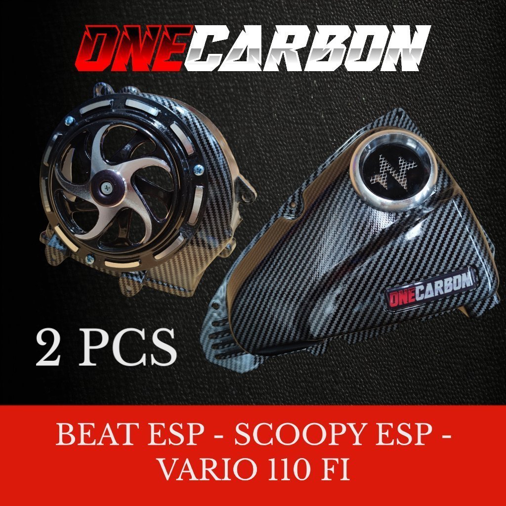 2 PCS PAKET CORONG UDARA CARBON DAN SEPINER MERK  PART BEAT ESP 2016-2019  tutup filter beat esp sco