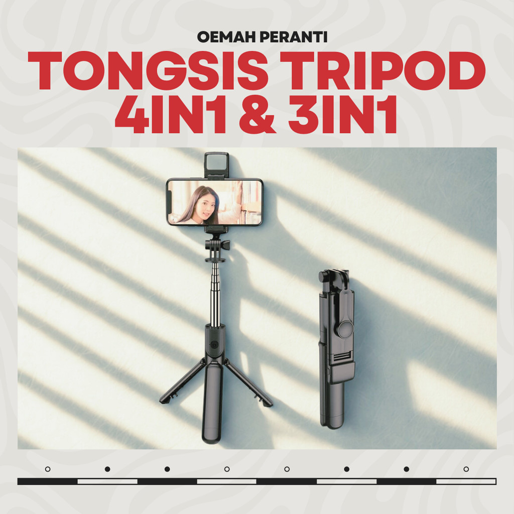 Tongsis Tripod Combo 4 In 1 Wireless Bluetooth Selfie Vlog TikTok Live