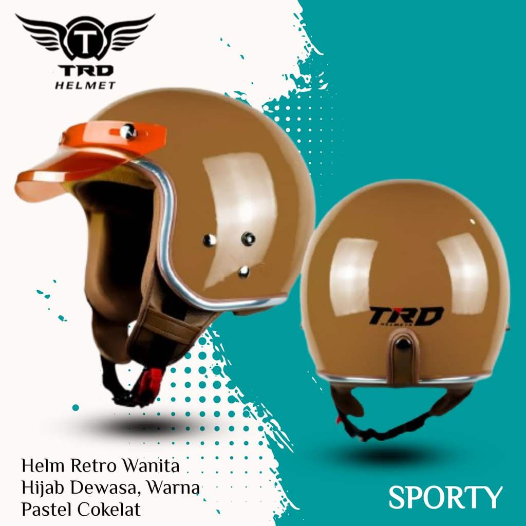 TRD sporty Helm Retro Wanita Hijab Dewasa Helm Warna Pastel Coklat SNI