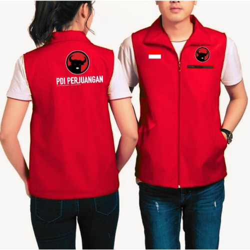 Terbaru,, Rompi custom logo partai PDI perjuangan / Rompi vest pria wanita terbaru PDI / Rompi outdo