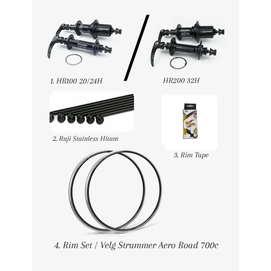WHEELSET STRUMMER AERO ROAD 700C - HR100 20/24H