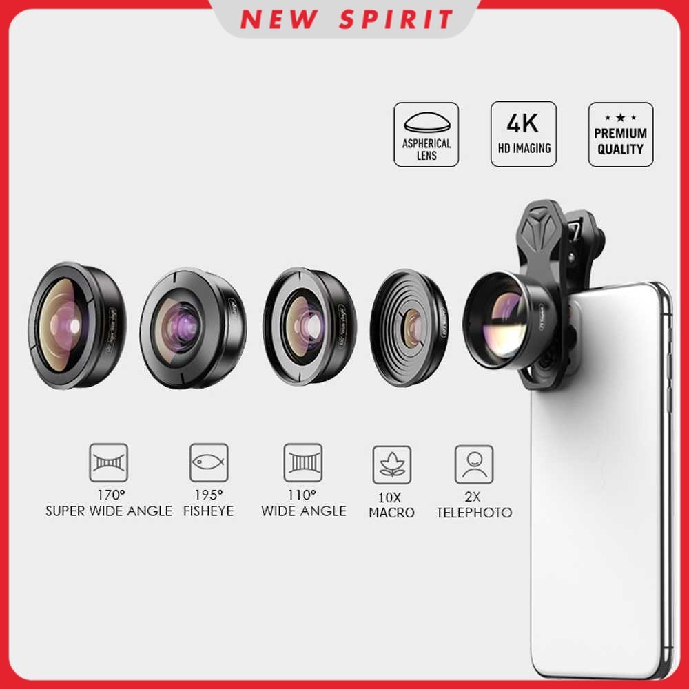 Lensa Kamera Smartphone Universal Clip 5 in 1 Lens - APEXEL APL-HB5
