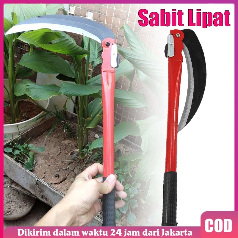 Sabit Lipat Bundar Merah 40/50cm | Sabit Baja Kuat Sabit Arit Tani | Potong Rumput Taman Multifungsi
