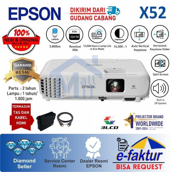 Proyektor EPSON EB-X52 EB-X51 X52 X51 EBX52 EBX51 XGA 3800 Lumens 3LCD Garansi Resmi - EB-X52