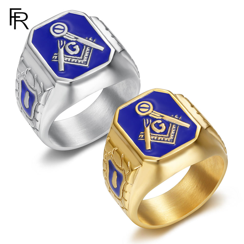 Blue Enamel Masonic Rings Stainless Steel Masonic Rings For Male Party Wedding Bands AG Rings