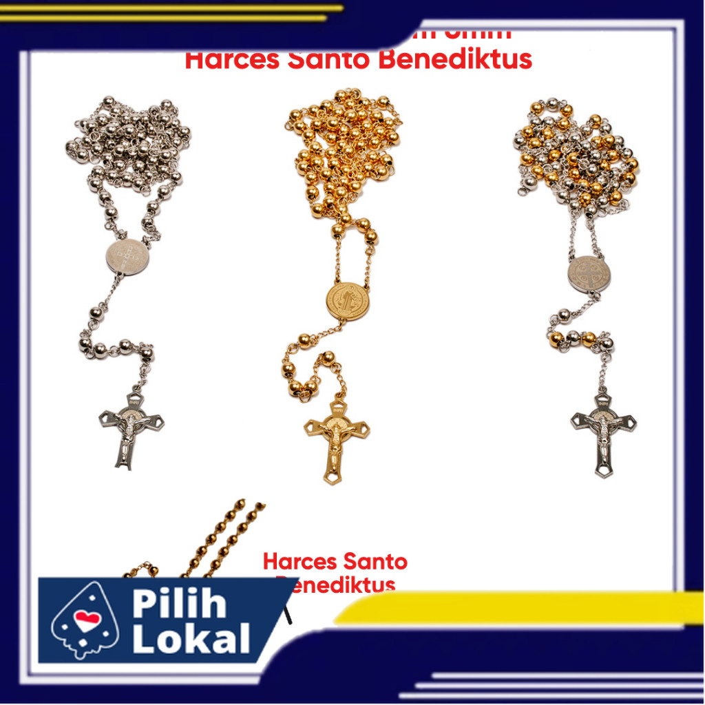 Rosario Titanium 6mm / Harces Santo Benediktus Kalung Titanium Rosario Kalung Salib Katolik