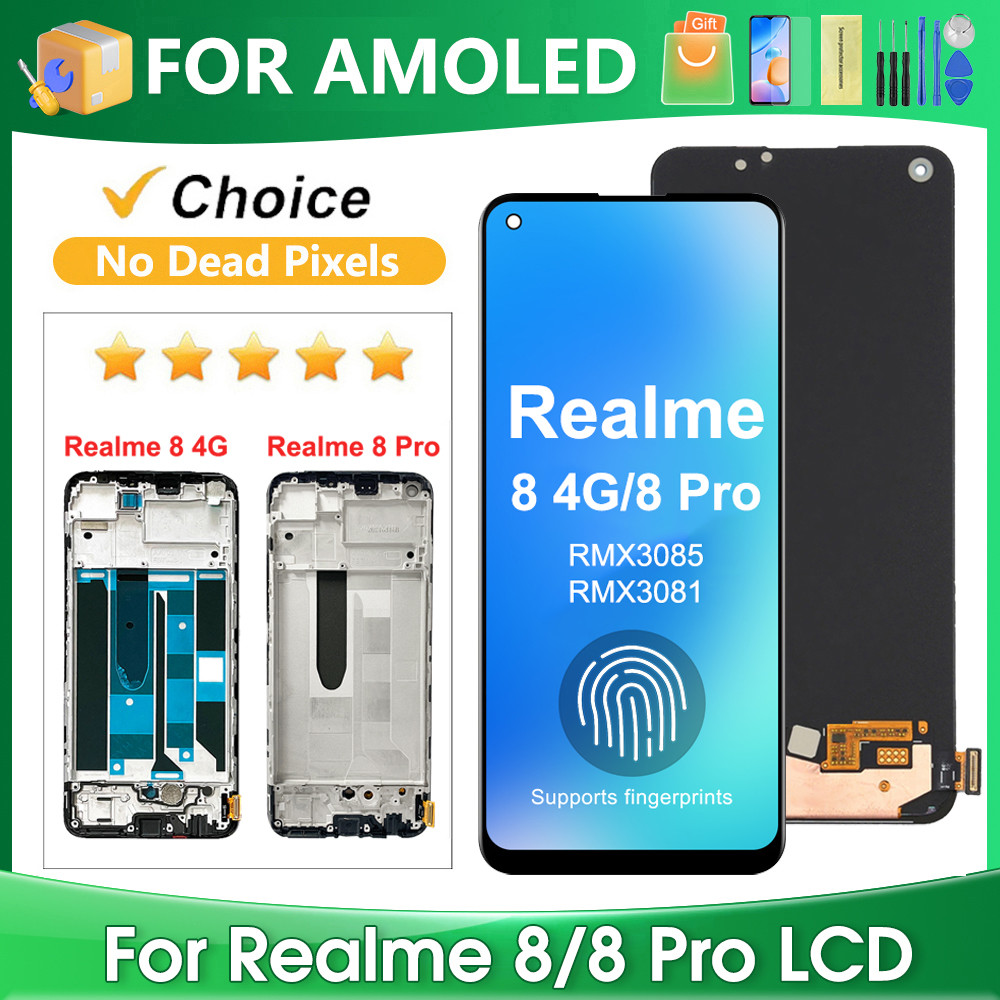 AMOLED For OPPO Realme 8 4G For Realme 8 Pro RMX3085 RMX3081 LCD Display Touch Screen Digitizer Asse
