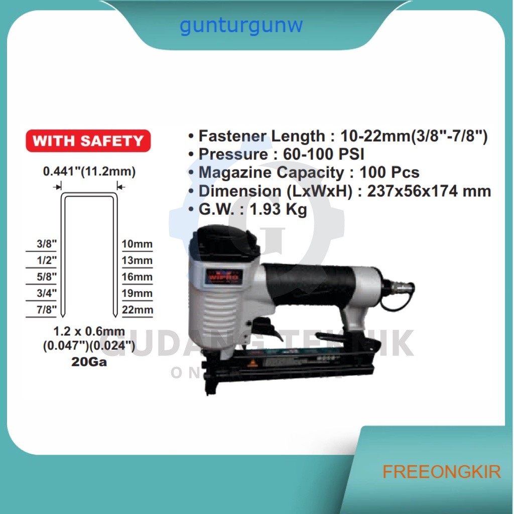Air Nailer Paku Tembak Staples W/SAFETY WIPRO 1022 / Mesin Staples Paku Tembak Angin With Safety WIP