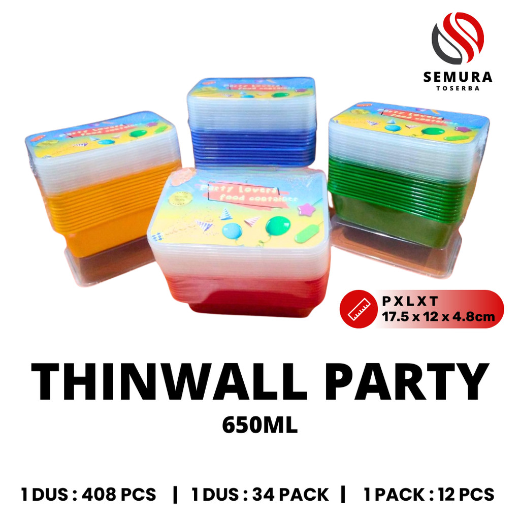 TINWALL RECT PARTY BODY / KOTAK MAKAN WARNA UKURAN 650 ML / SEMURA TOSERBA