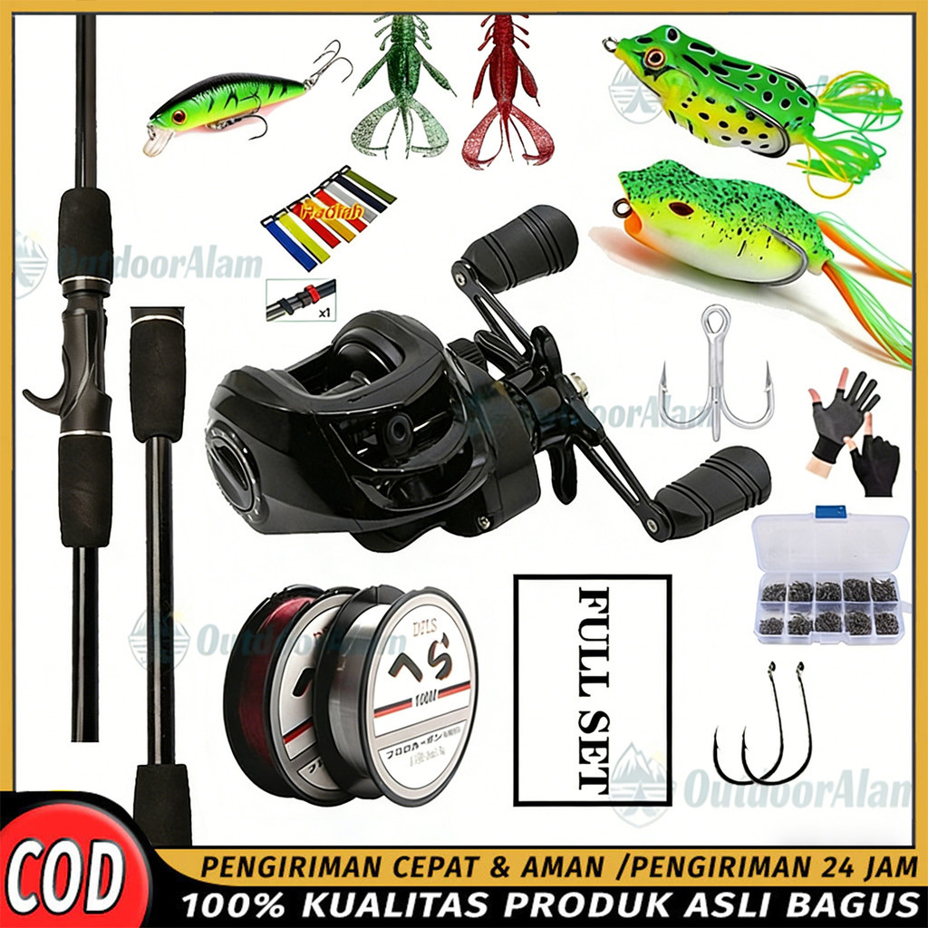 [COD] Set Joran Baitcasting BC UL Carbon 1.65-2.4M 5-10LB Rasio 7.2:1 Max Drag 15Kg Paket Lengkap