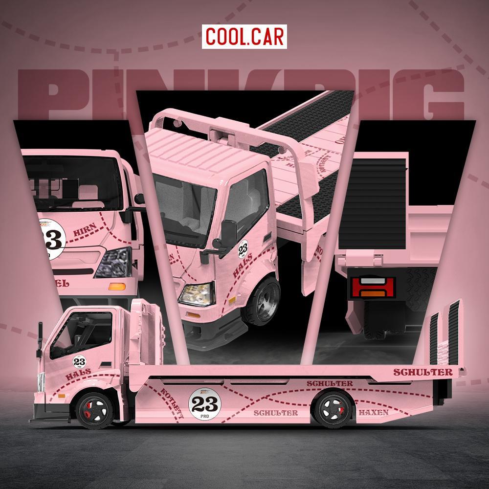Cool Car 1:64 Hino H300 Flatbed Transport Trailer Truck Pink Pig #23 Limited