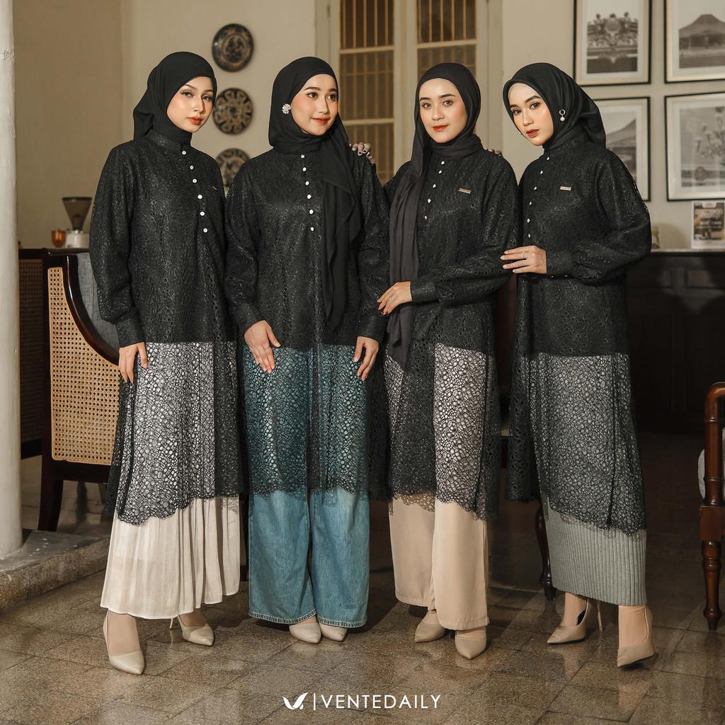 Ventedaily - Alya Tunik Atasan Wanita Kekinian Brukat Outfit Terbaru Kondangan Lebaran