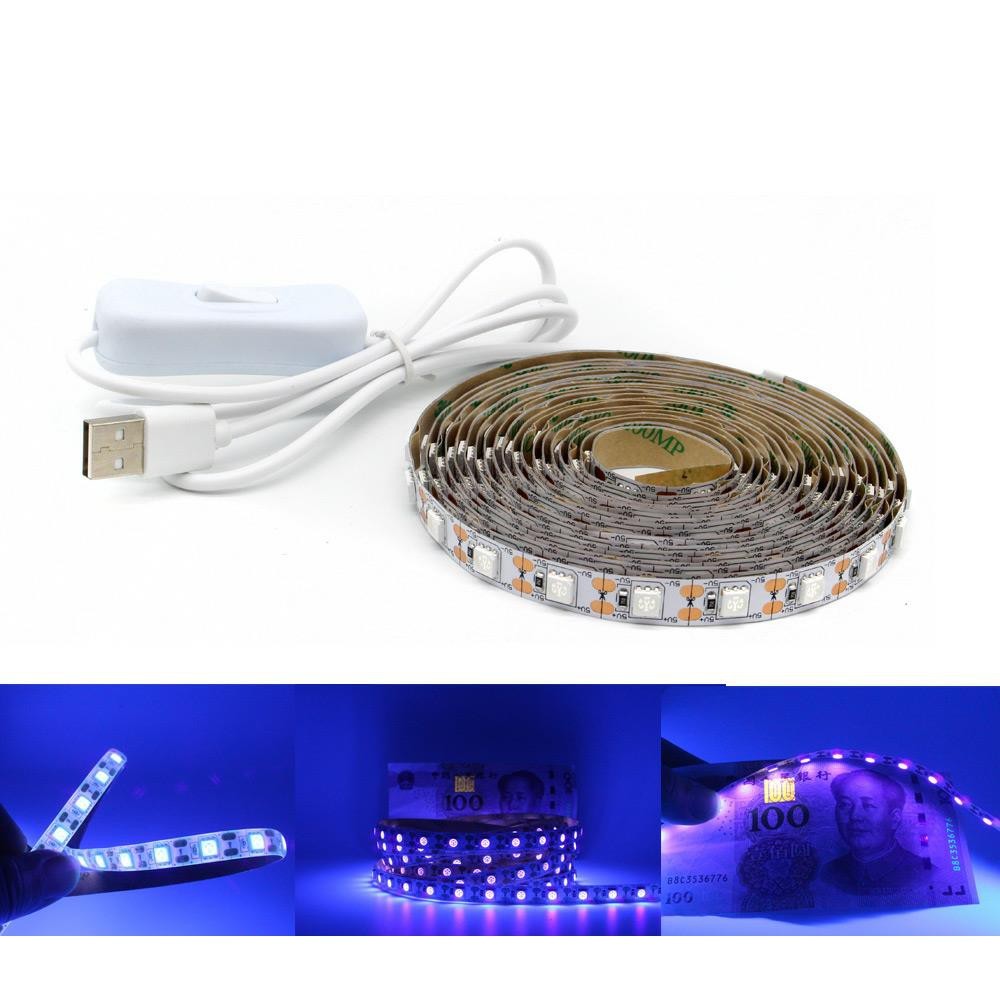 Lampu Strip LED UV 5V Ultraviolet 395-405nm 5050 SMD IP20 IP65 Tahan Air, Dioperasikan dengan USB da