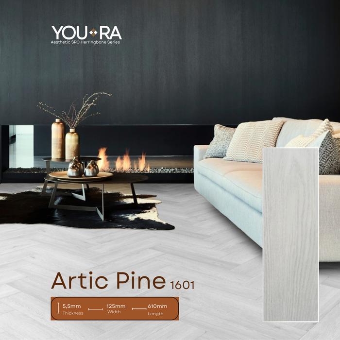 YOURA LANTAI SPC 5,5MM HERRINGBONE MOTIF KAYU PARKET - Artic Pine