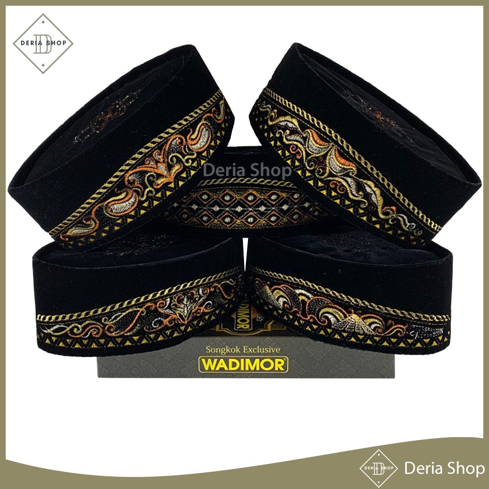 (Naya TW) Songkok WADIMOR BORDIR AC Original Tinggi 9 Cm Peci Sholat Pria Dewasa Hitam Full Motif Ba
