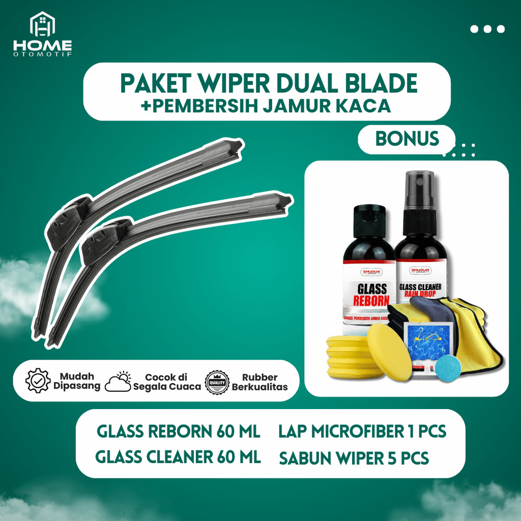 Wiper Mobil Universal Dual Blade 1Set Kiri Kanan Bonus Paket Semi Coating Anti Jamur Kaca Mobil U101