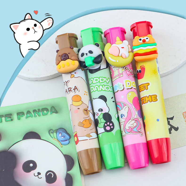 Penghapus 3D / Penghapus Mekanik Capybara, Panda, Labubu, Hamburger / Penghapus Karakter Lucu Motif 