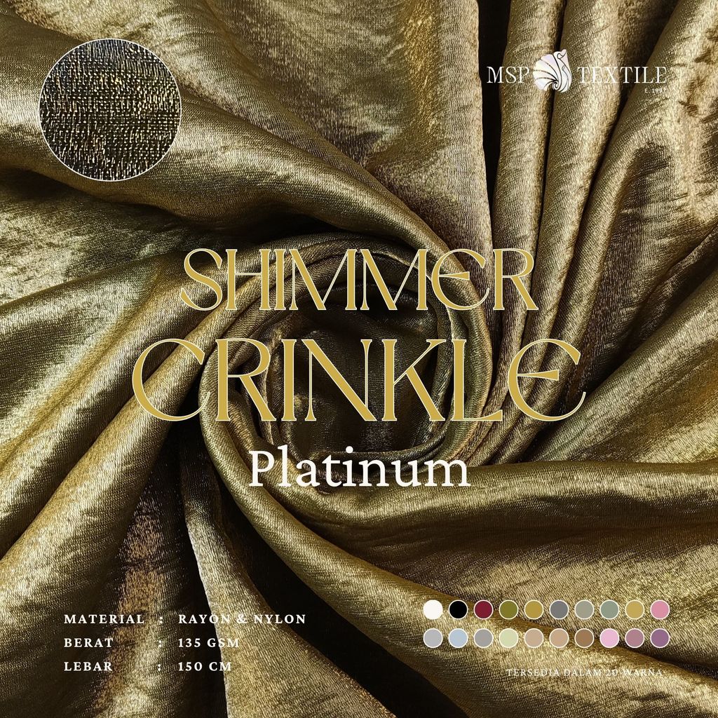 SHIMMER CRINKLE PLATINUM KAIN RAYON NYLON BERKILAU UNTUK DRESS GAMIS