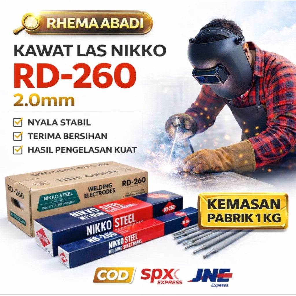 HARGA GROSIR Kawat Las Nikko Steel RD260 Elektroda 2.0 mm x 300 mm – Kemasan 1 Kg