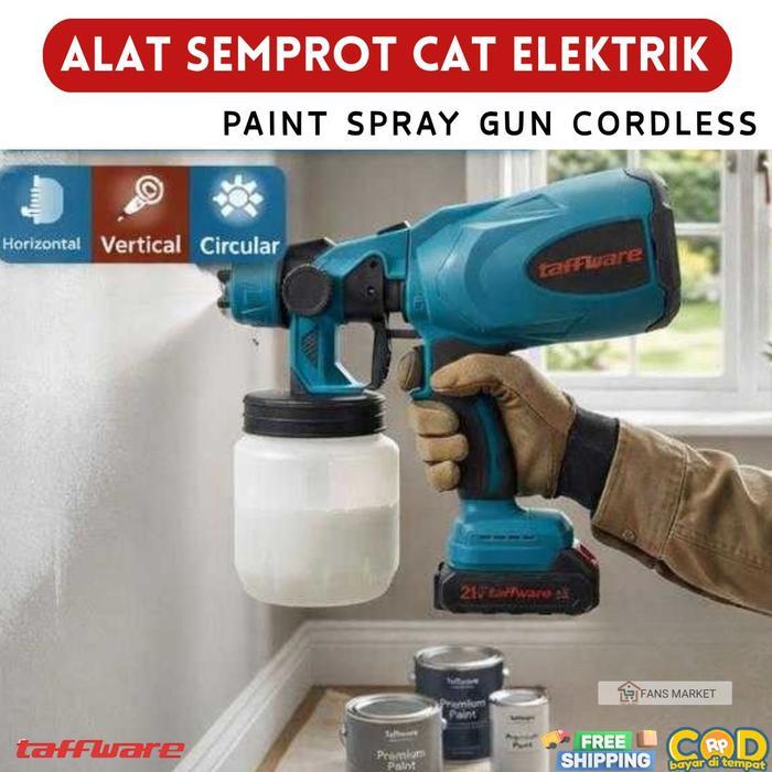 Taffware Paint Spray Gun Cordless 21V – Alat Semprot Cat Elektrik Rechargeable Wireless, Spray Gun C