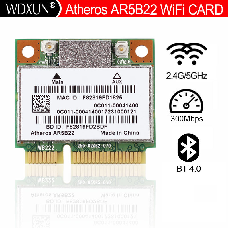 Atheros AR9462 AR5B22 WB222 Half Mini PCIe 80211 abgn 300Mbps+Bluetooth 40 wifi card