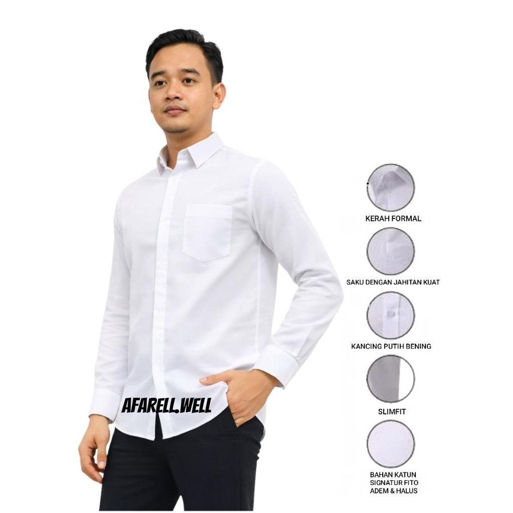 Kemeja Putih Pria lengan panjang / slim fit pria / kemeja kerja Putih Polos / Kemeja Formal
