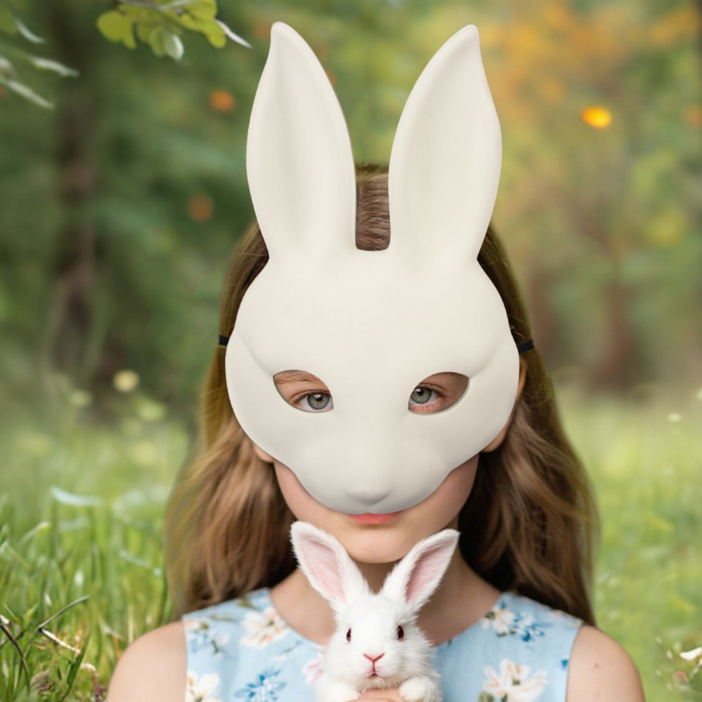 Halloween DIY White Rabbit Mask PU Leather Rabbit Mask Cosplay Costume Props Party Masquerade Perfor