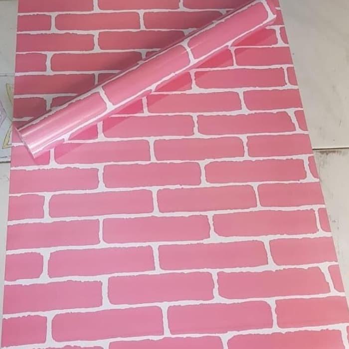 Wallpaper Sticker Dinding BATA PINK LIS PUTIH 45cm x 10m - BATA PINK LIS PUTIH