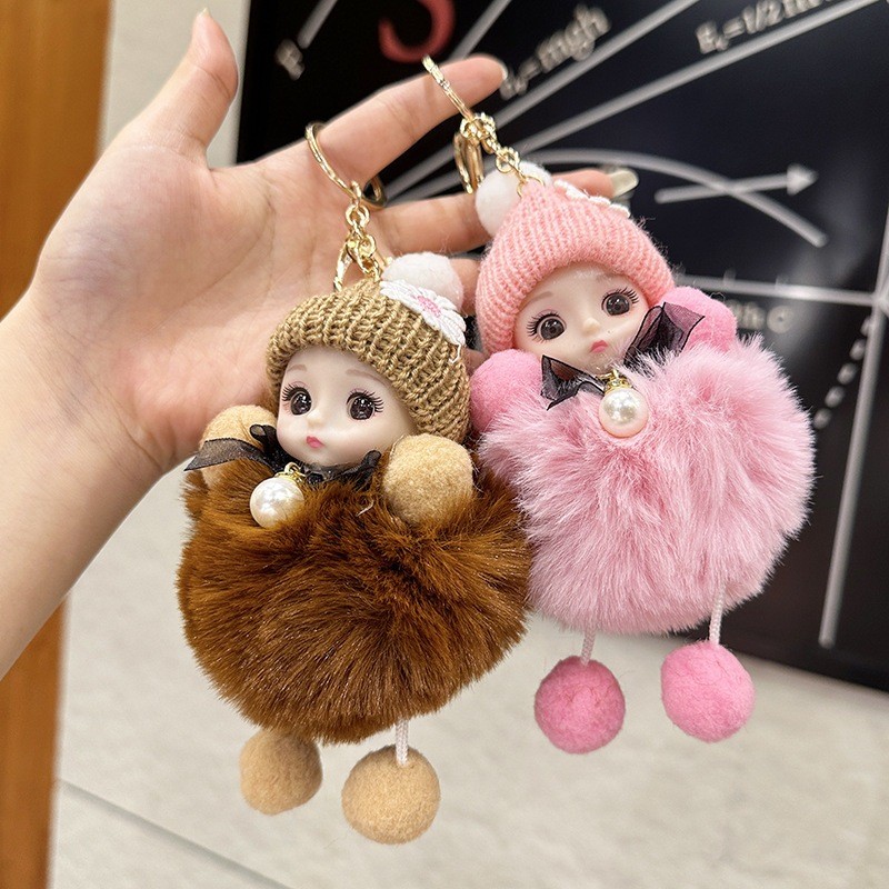 Gantungan Kunci Bayi Mengantuk Gantungan Kunci Boneka Mewah Bulu Lembut Lucu Liontin Tas Boneka Bayi