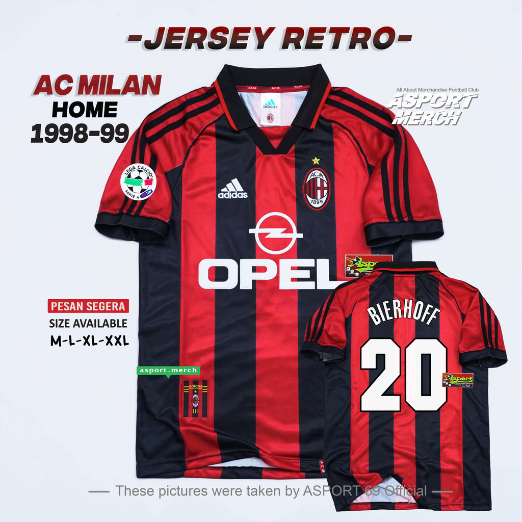 ASPORT JERSEY RETRO MILAN HOME 1998 1999 MILAN 98 99 HOME VINTAGE