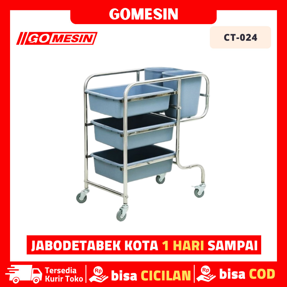 Gomesin CT-024 Troli Piring Trolley Stainless Piring Kotor Original