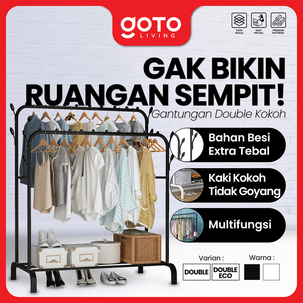(Best Offer) Goto Spiko Rak Besi Gantungan Stand Hanger Baju Pakaian