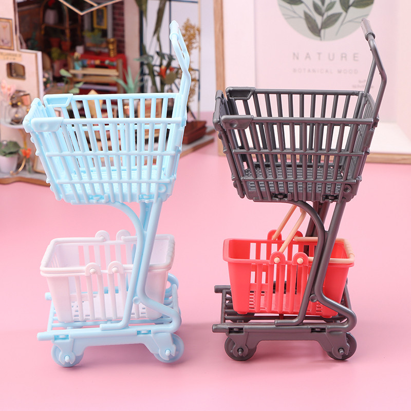 1/12 Dollhouse Mini Shopping Cart Supermarket Shopping Basket Model Dollhouse Supermarket Decoration