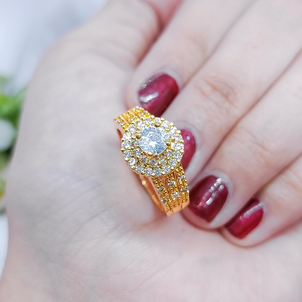 Cincin berlian baru, bertatahkan berlian sepenuhnya, cincin emas dan perak, cincin berlapis emas 24 